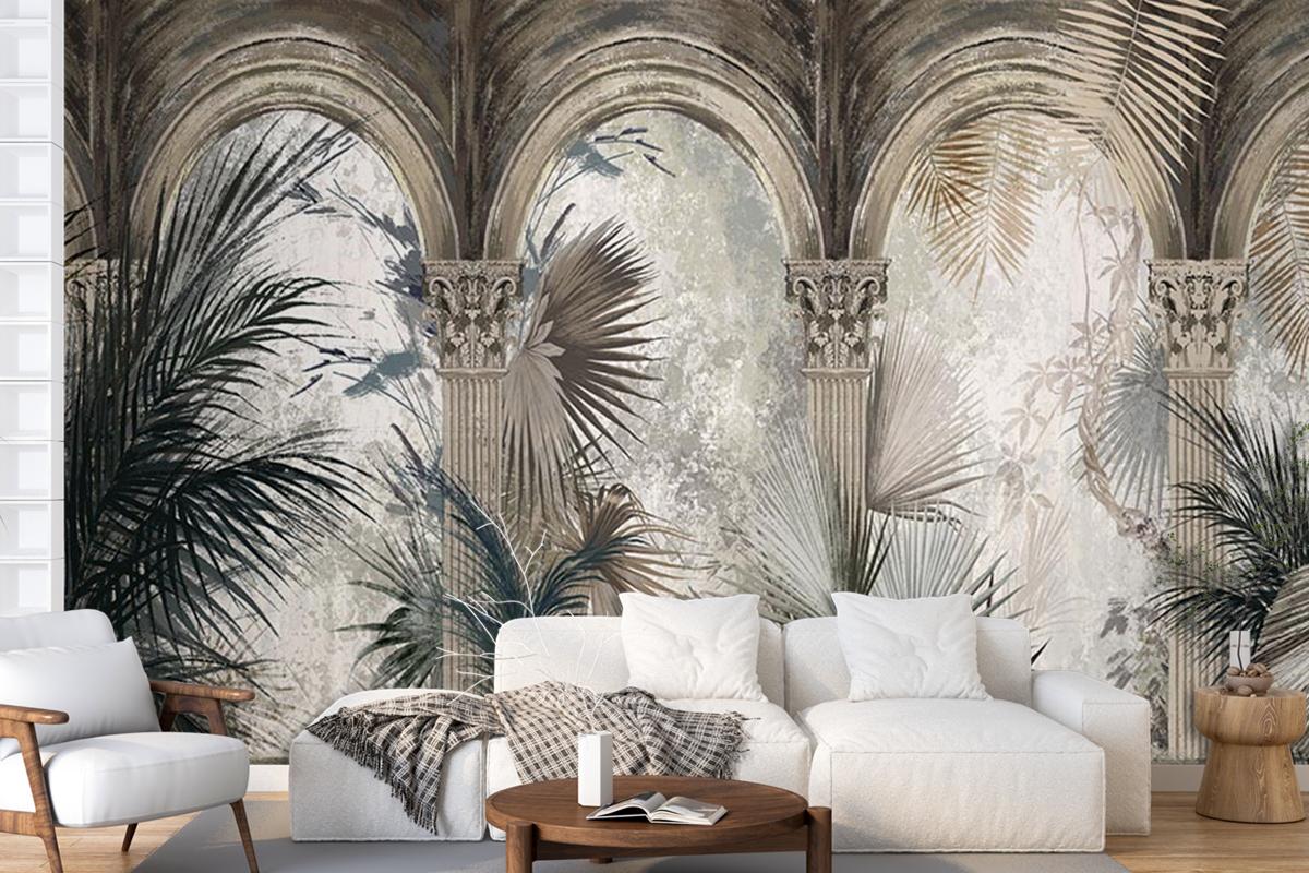 Detaylı Tropikal Desenli Duvar Kağıdı